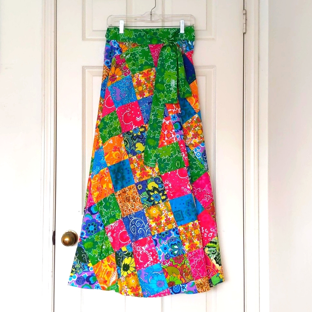 NWOT. 100% Cotton very colorful and floral patchwork wrap around maxi skirt.